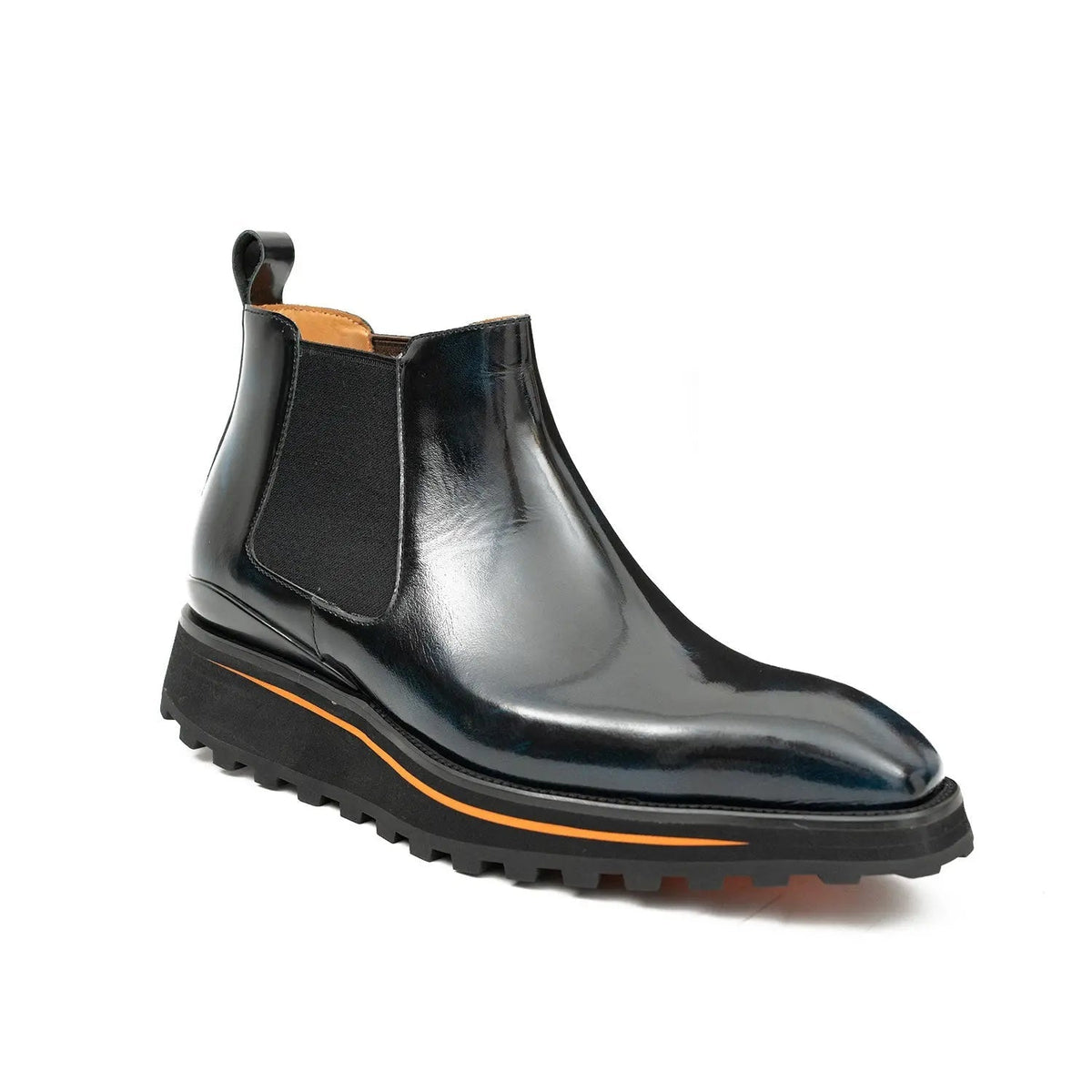 Blue-Black Plain-Toe Cow Leather Chelsea Boots