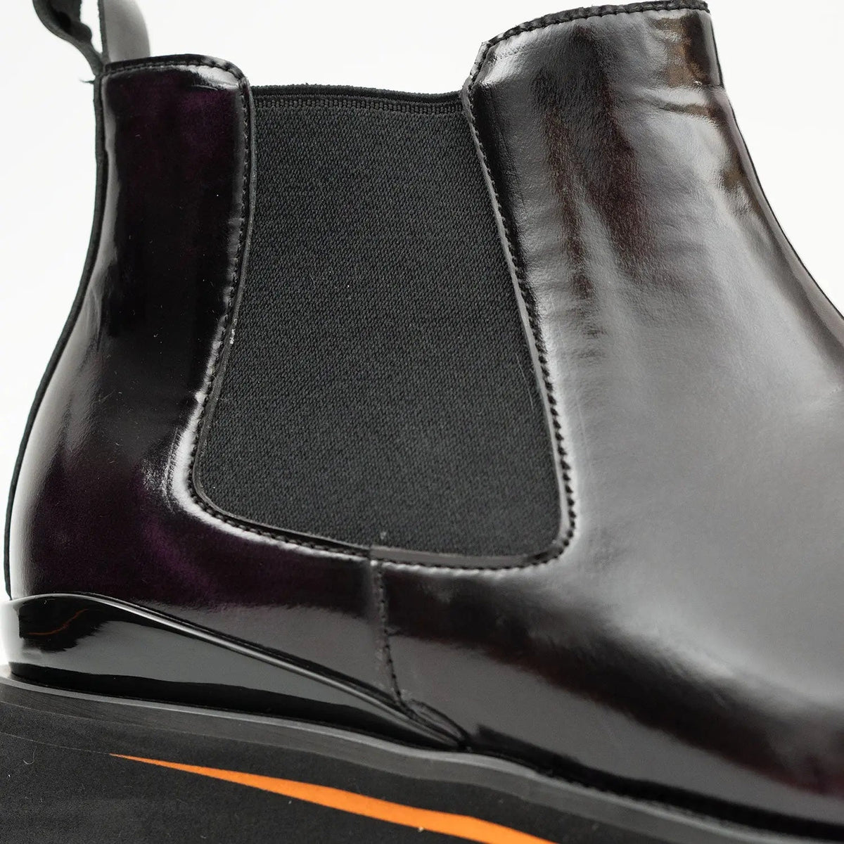 Burgundy-Black Plain-Toe Cow Leather Chelsea Boots