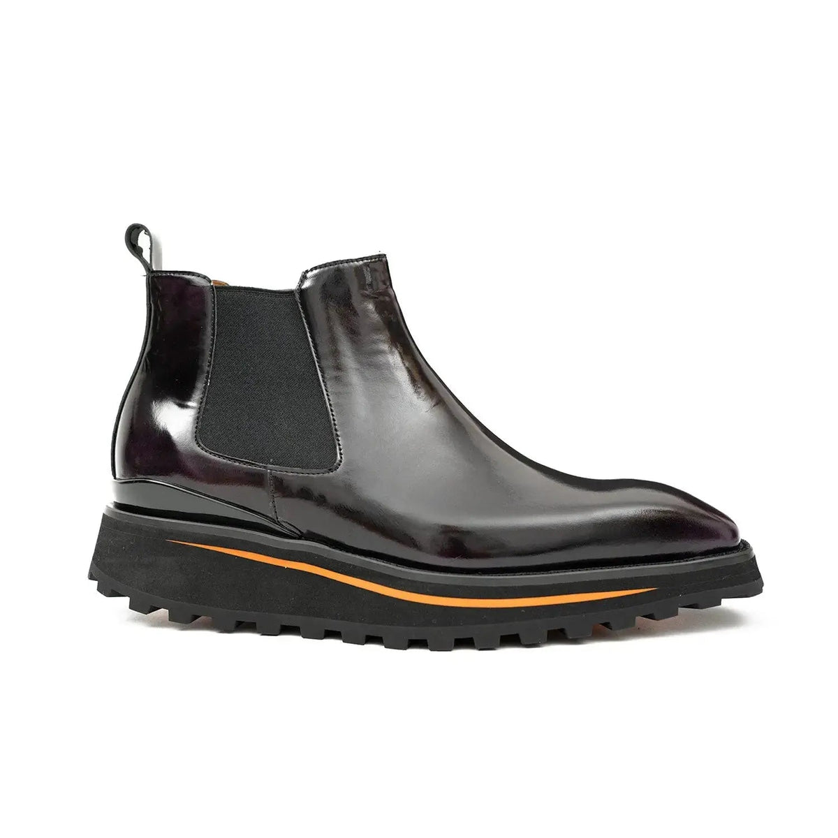Burgundy-Black Plain-Toe Cow Leather Chelsea Boots
