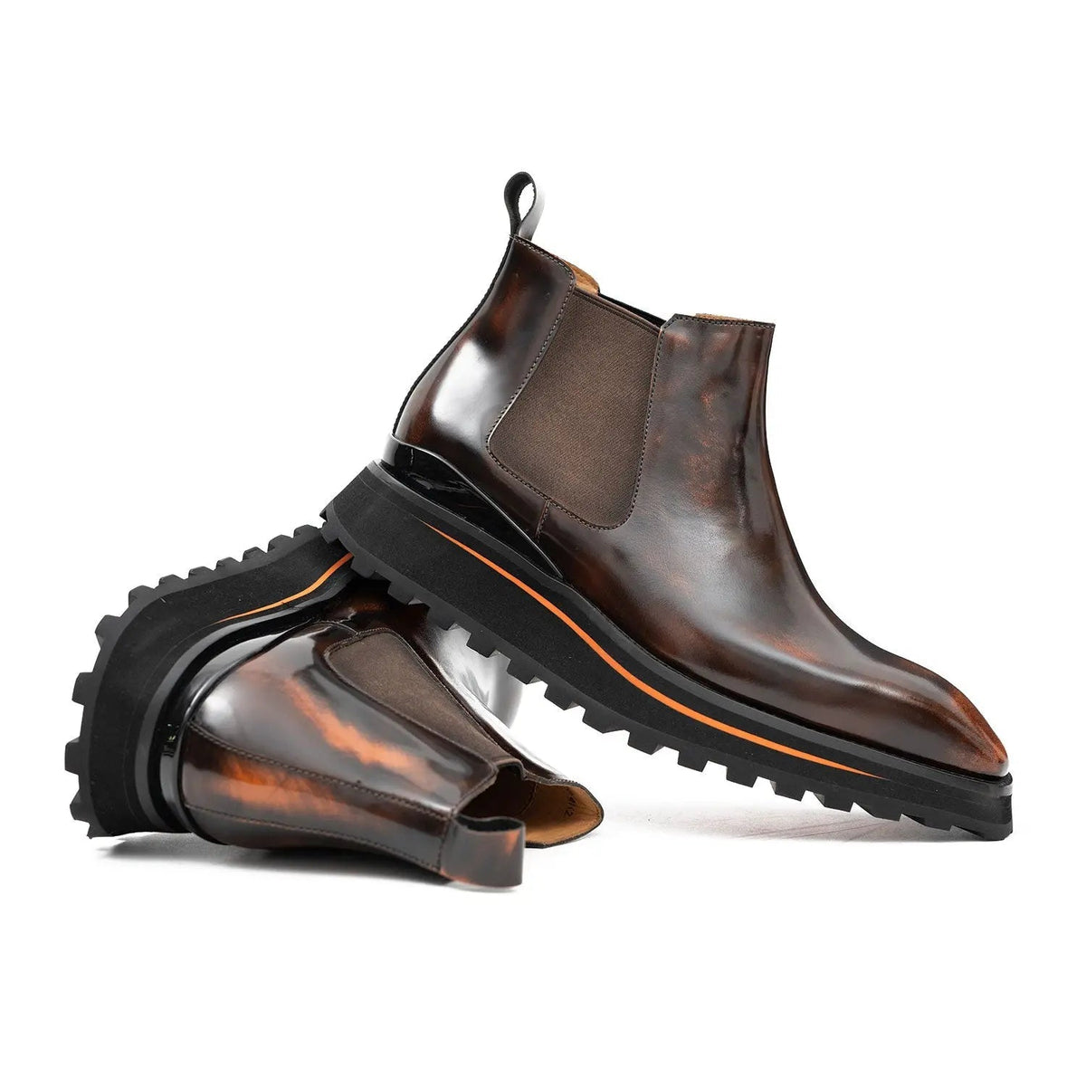 Brown Plain-Toe Cow Leather Chelsea Boots