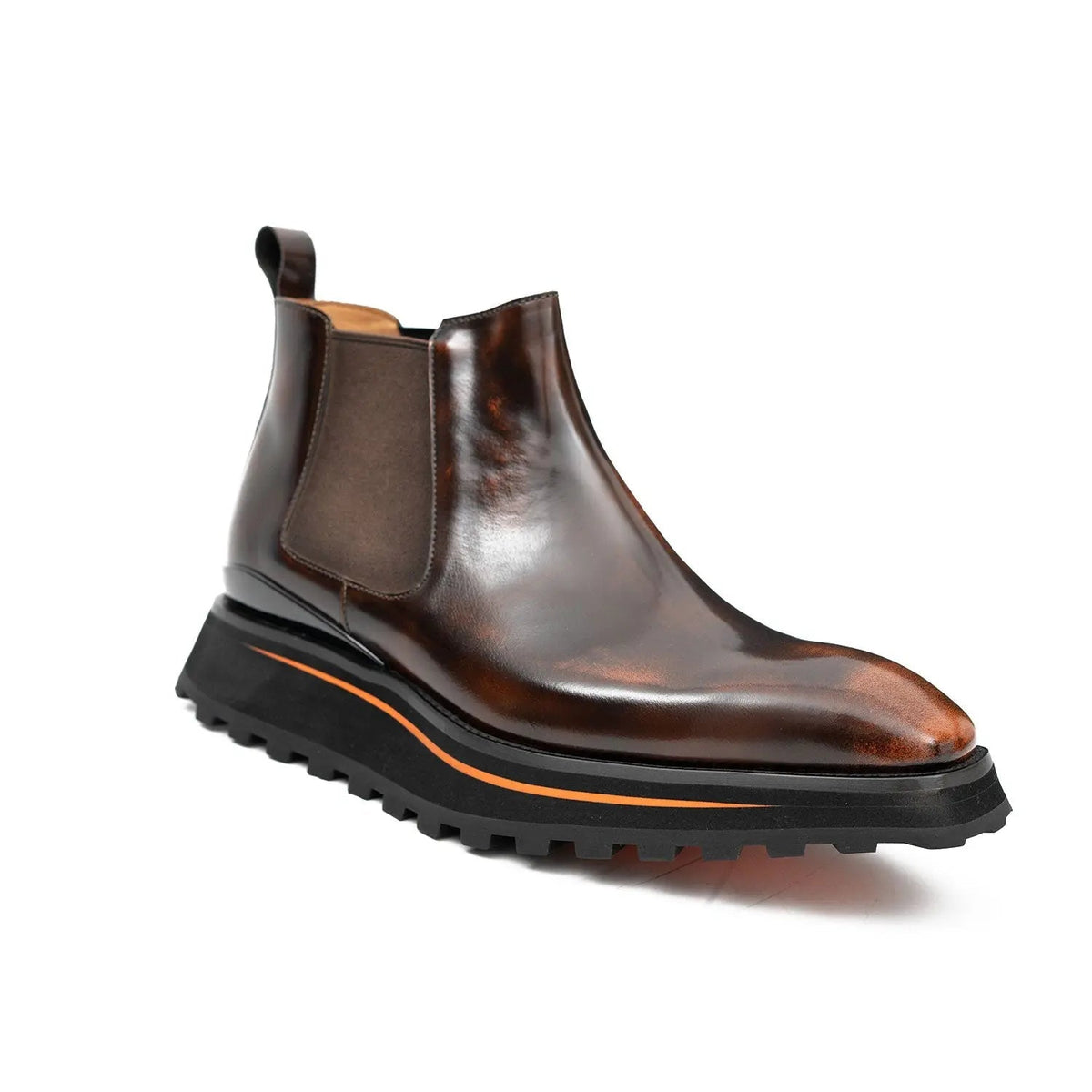 Brown Plain-Toe Cow Leather Chelsea Boots