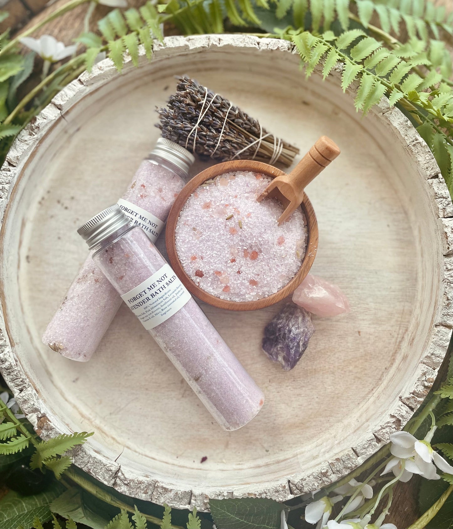Tubos de sales de baño de lavanda No me olvides