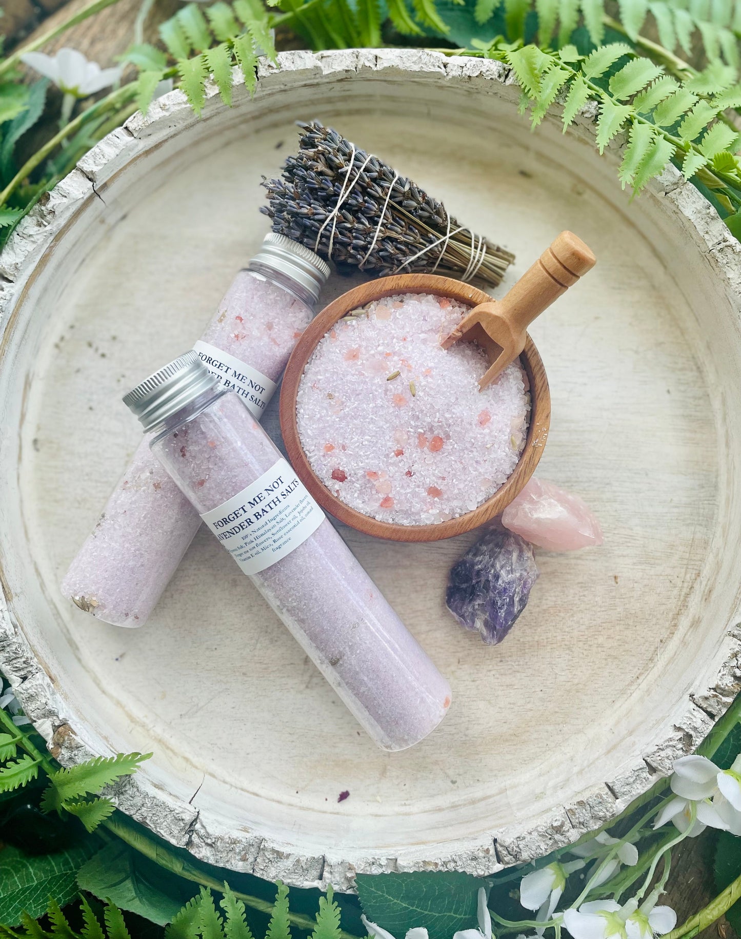 Tubos de sales de baño de lavanda No me olvides