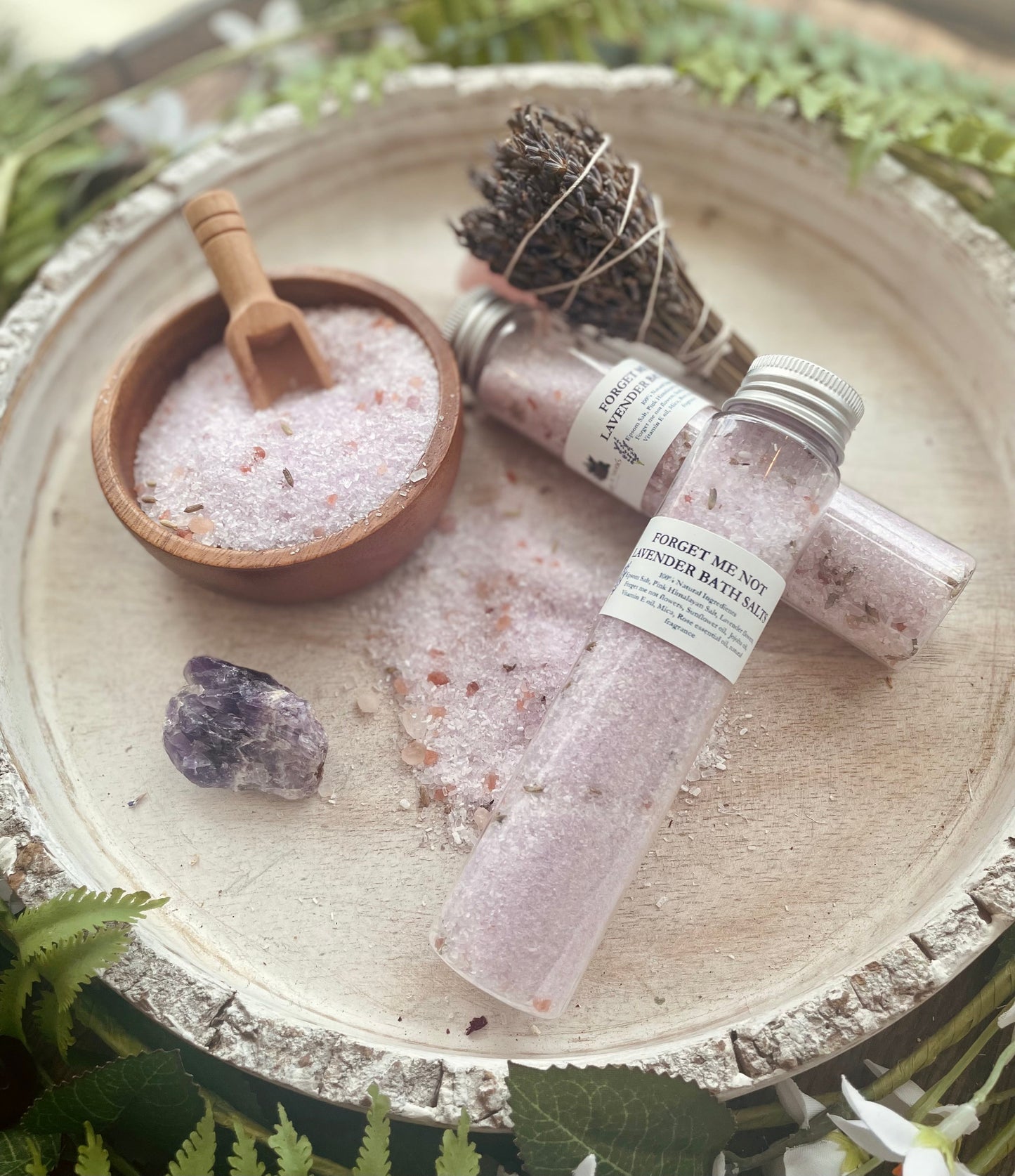 Tubos de sales de baño de lavanda No me olvides