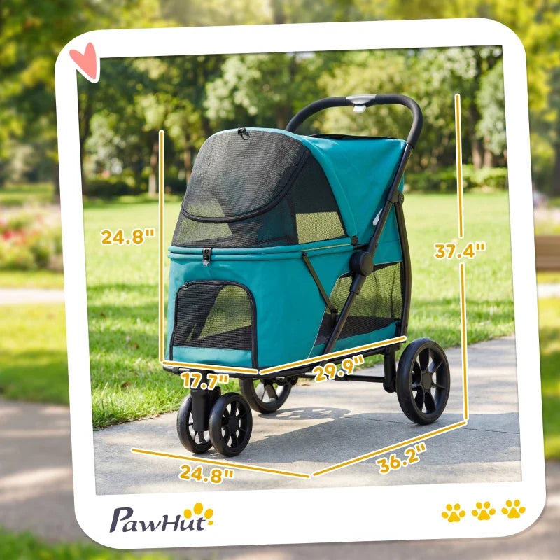 3 Wheel Pet Stroller with Easy One-Click Quick Fold, Mesh Window, Washable Cushion, for Medium Dogs