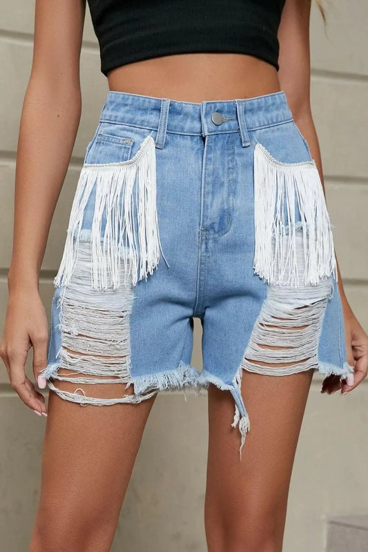 Trendsi Fringe Vintage Denim Shorts Women's Summer Casual, Trendy
