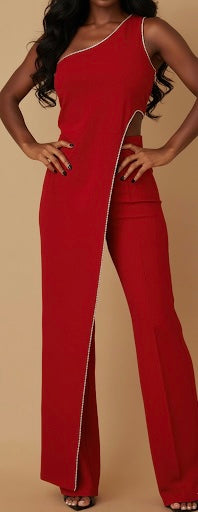 One-Shoulder Rhinestone Jumpsuit