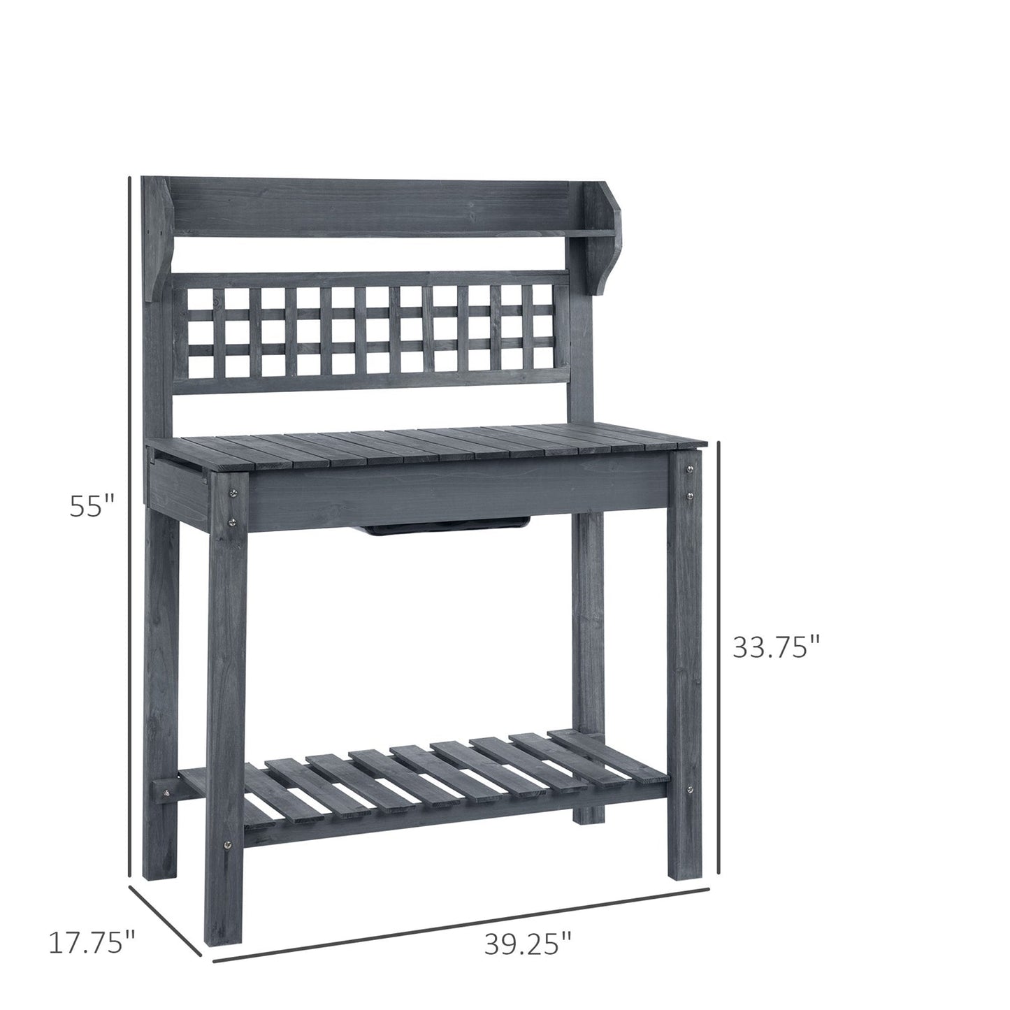 Mesa de trabajo de madera gris para exteriores, extensible con fregadero de plástico de grado alimenticio