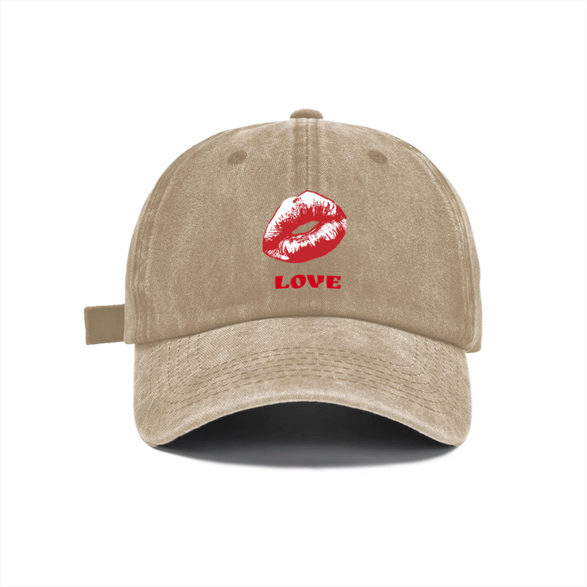Red Love and Lips Washed Denim Baseball Cap