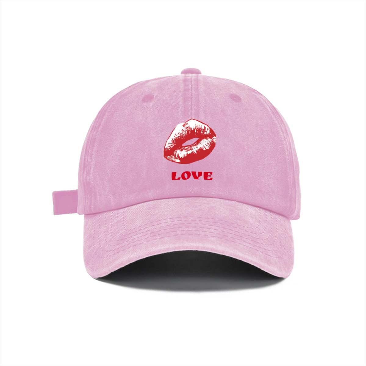 Red Love and Lips Washed Denim Baseball Cap