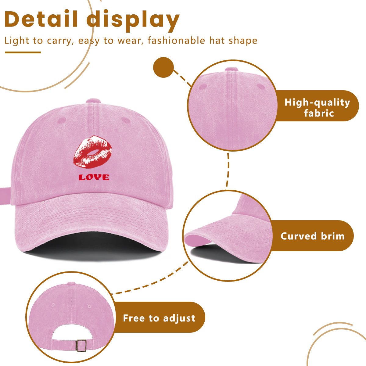 Red Love and Lips Washed Denim Baseball Cap