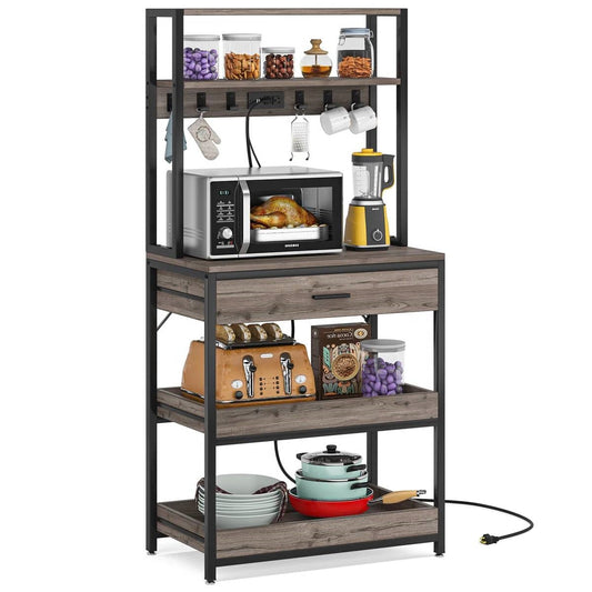 Estante de cocina moderno gris tipo panadero con estantes extraíbles y cajón