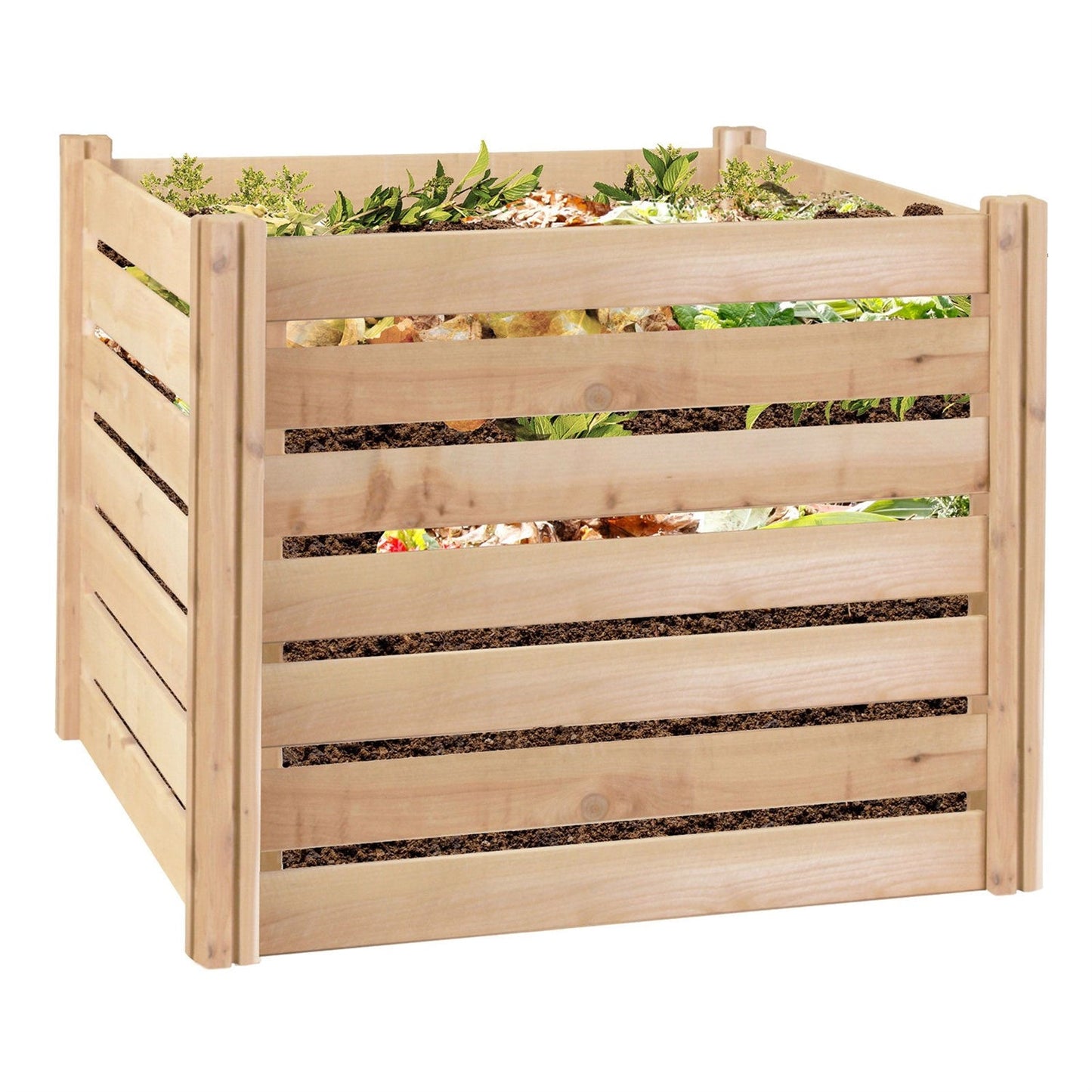 Compostador exterior de madera de cedro ecológico de 658 litros
