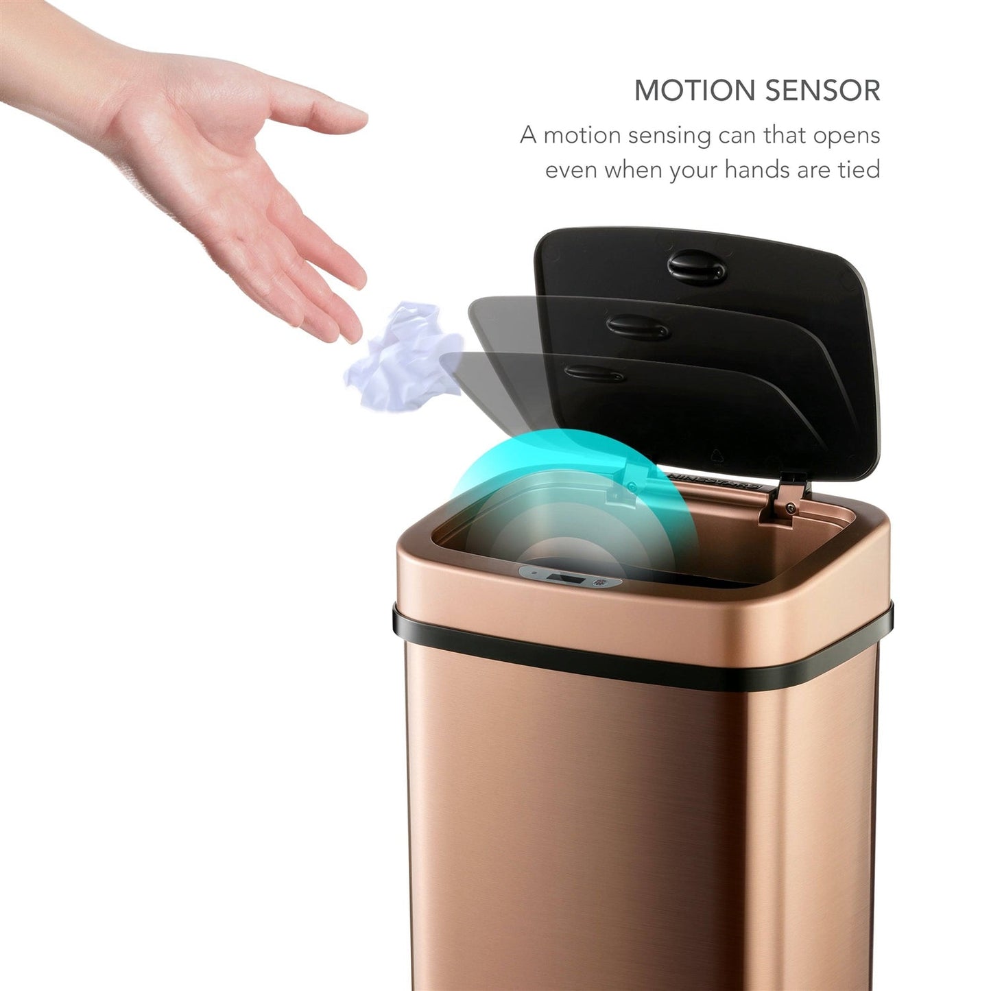 Cubo de basura de acero inoxidable sin contacto con sensor de movimiento de 3 galones con acabado en oro cobre
