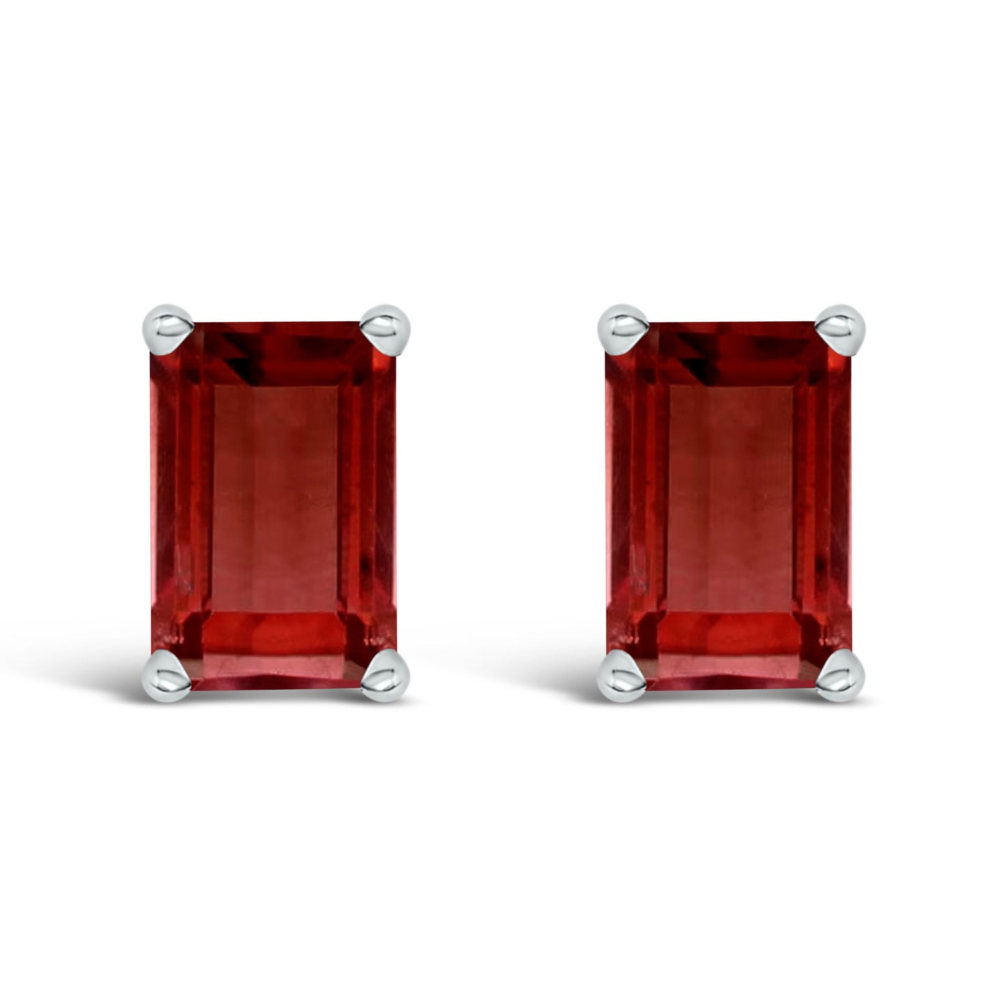 14K White Gold 6x4MM Emerald Shaped Amethyst Solitaire Stud Earrings