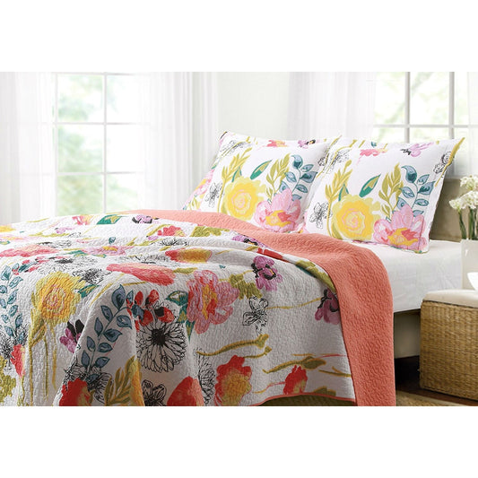 Juego de edredón de algodón para cama Full / Queen con estampado floral multicolor