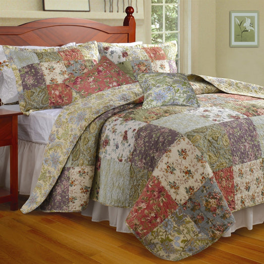 Juego de edredón floral 100% algodón tamaño King con 2 fundas de almohada y 2 almohadas