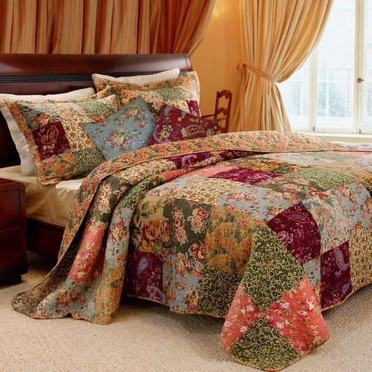 Juego de edredón King de 100% algodón con estampado floral y paisley con 2 fundas y 2 almohadas