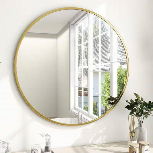 Espejo de pared circular de 30 pulgadas para baño con marco dorado