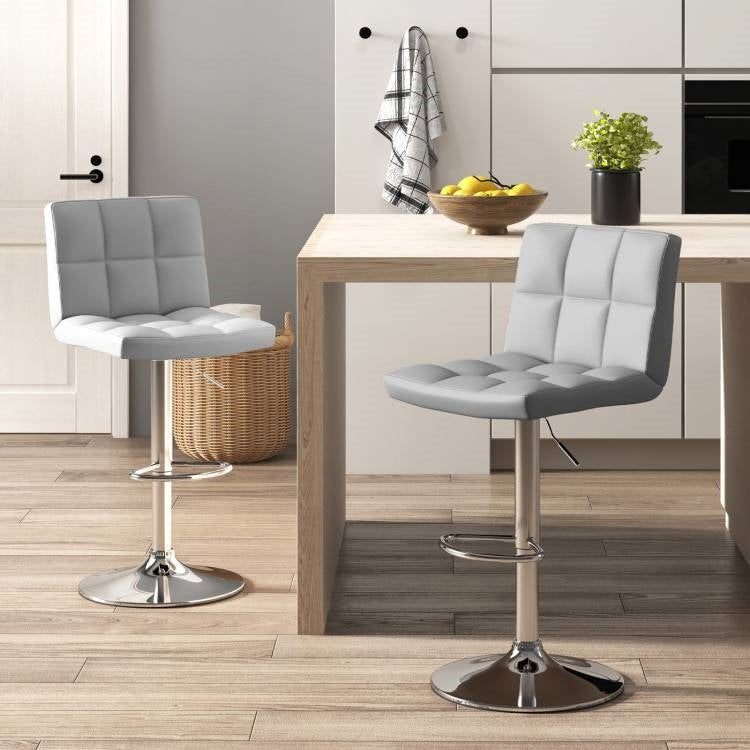 Juego de 2 taburetes de bar modernos de altura ajustable con cómodo asiento de cuero sintético gris