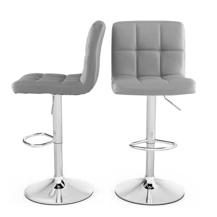 Juego de 2 taburetes de bar modernos de altura ajustable con cómodo asiento de cuero sintético gris