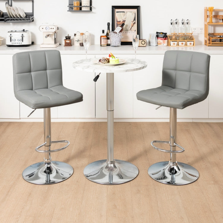 Juego de 2 taburetes de bar modernos de altura ajustable con cómodo asiento de cuero sintético gris