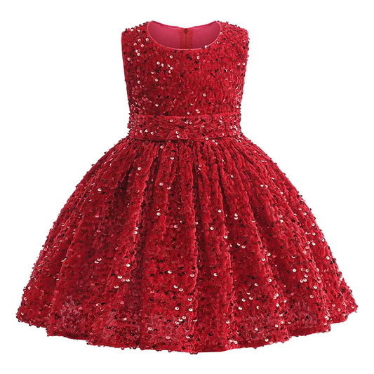 IDOPIP Flower Girls Sequin Velvet Tutu Dress for Kids-Baby First Christmas Birthday Wedding Party-First Communion Dresses-Little Princess Pageant Formal Valentines Bowknot Gown-Red 5-6 Years - # GIAA211710022