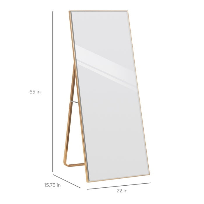 Espejo de pared inclinado o colgante grande de cuerpo entero dorado
