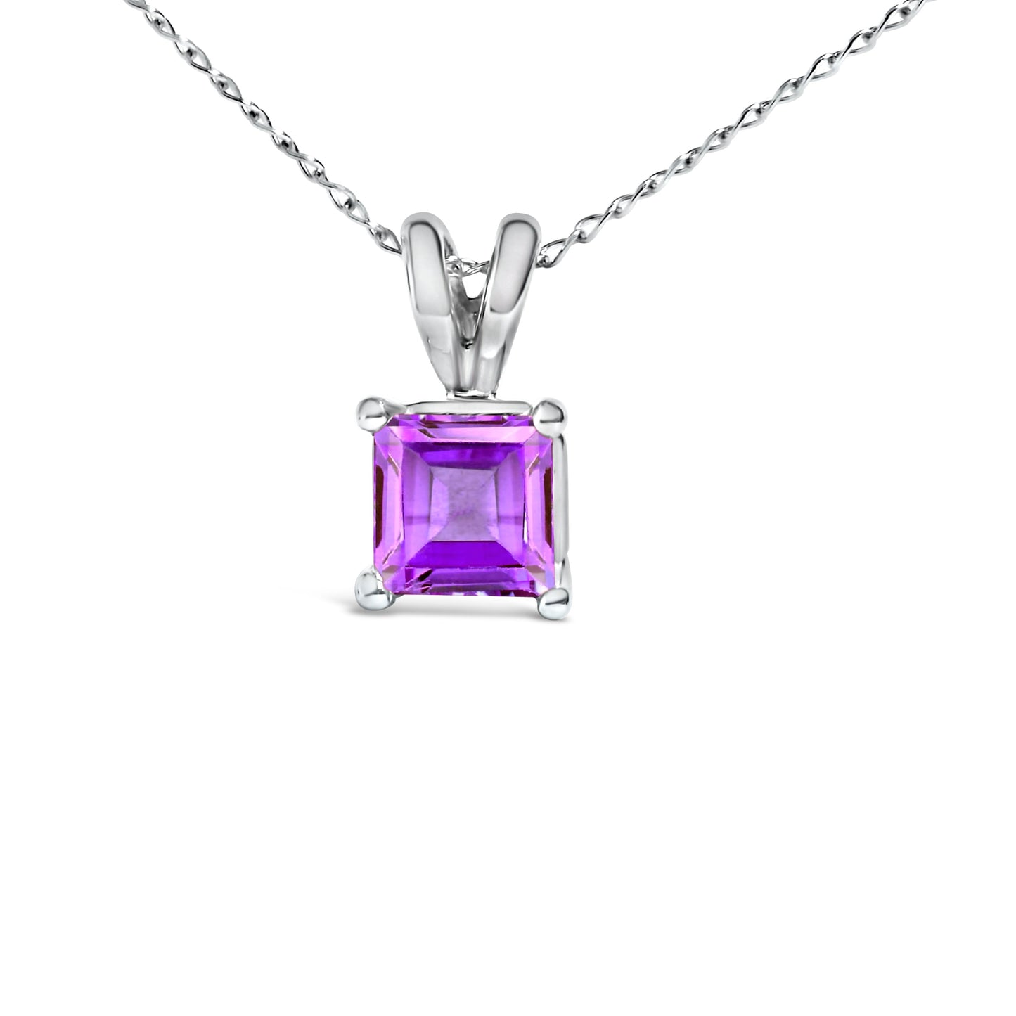 14K White Gold 5x5 MM Square Shaped Purple Amethyst Solitaire Pendant Necklace