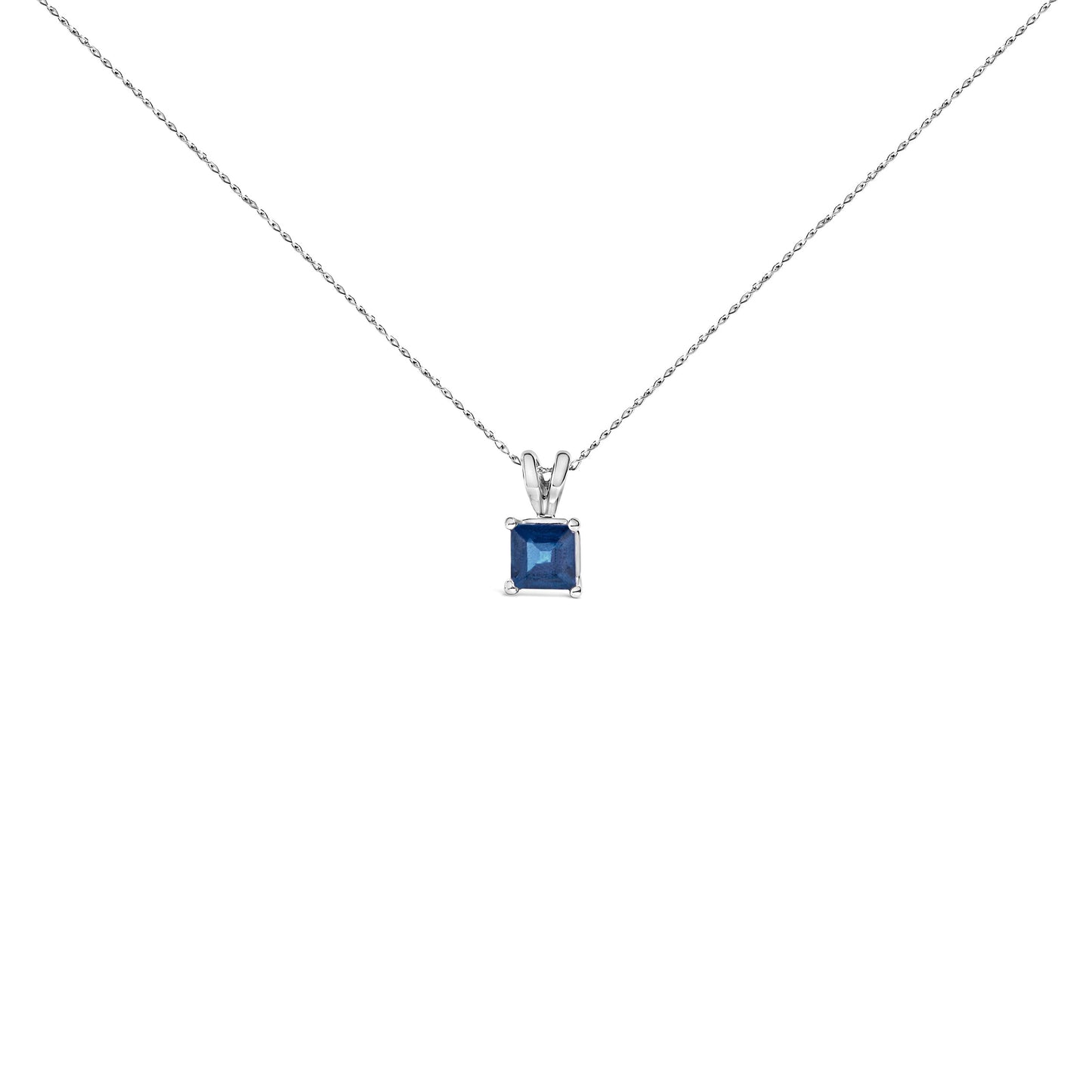 14K White Gold 5x5 MM Square Shaped Purple Amethyst Solitaire Pendant Necklace