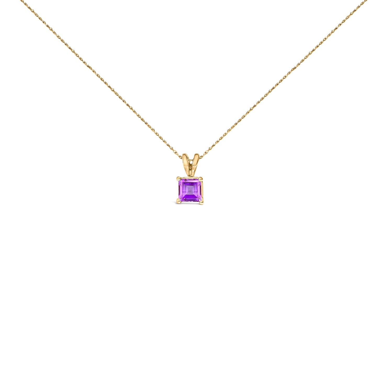 14K White Gold 5x5 MM Square Shaped Purple Amethyst Solitaire Pendant Necklace