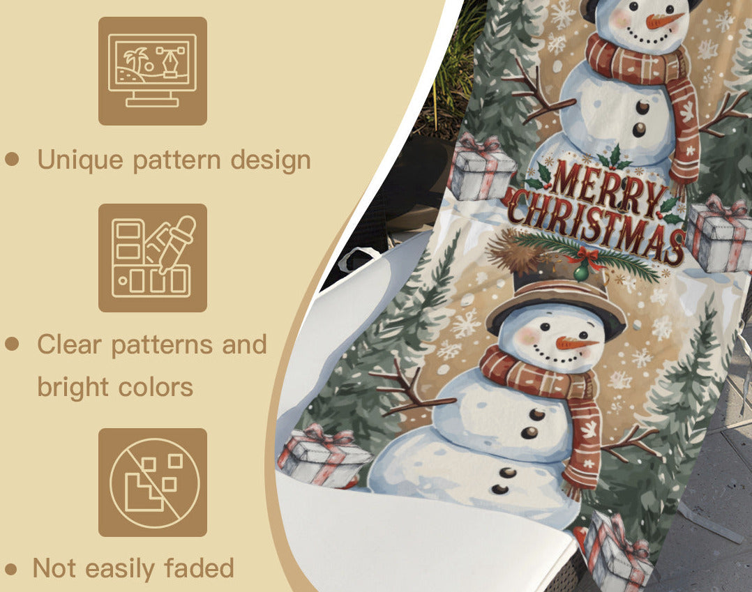 Happy Snowman Scene with Pine Trees Bath/Beach Towel