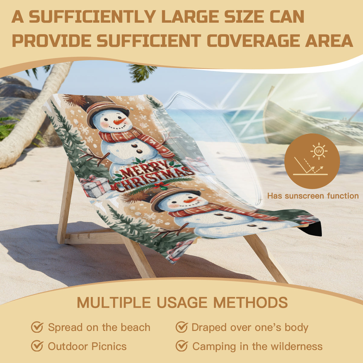 Happy Snowman Scene with Pine Trees Bath/Beach Towel