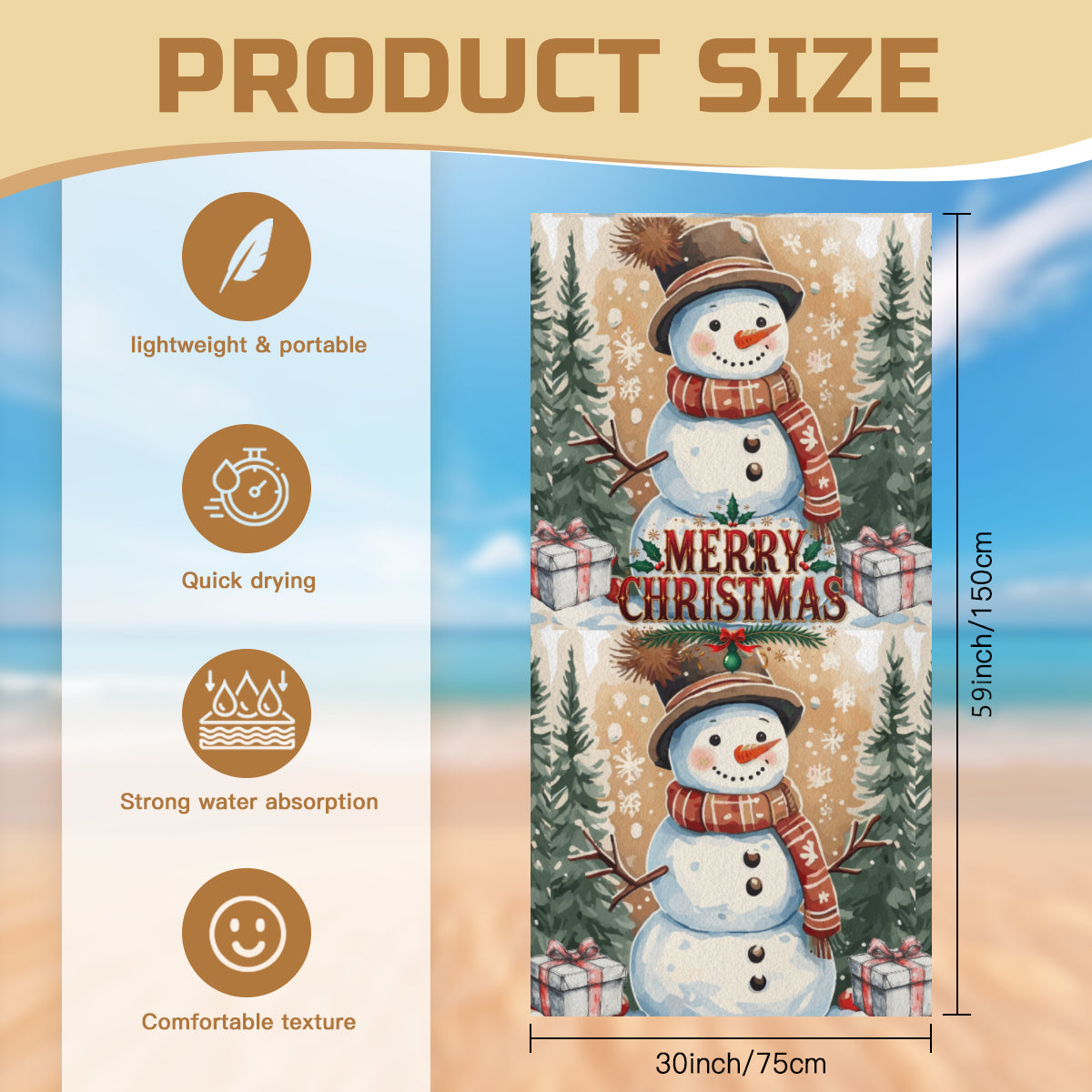 Happy Snowman Scene with Pine Trees Bath/Beach Towel
