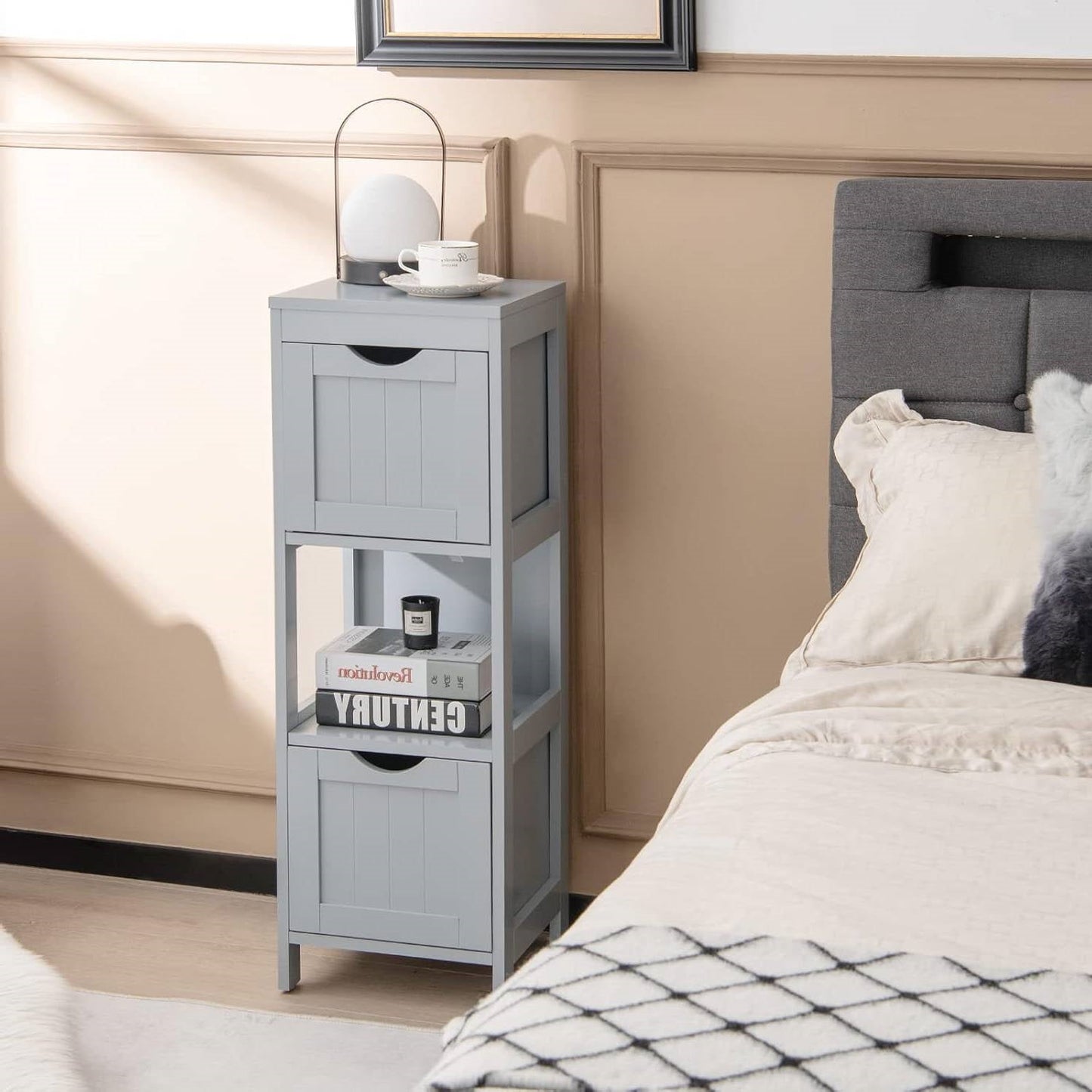 Mueble de Baño de Pie de 2 Cajones Modern Farmhouse con Estante y Acabado en Madera Gris