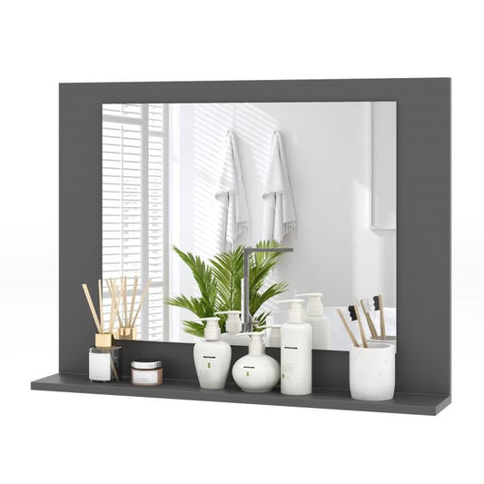 Espejo de baño rectangular de 23 x 17 pulgadas con estante de almacenamiento en acabado de madera gris