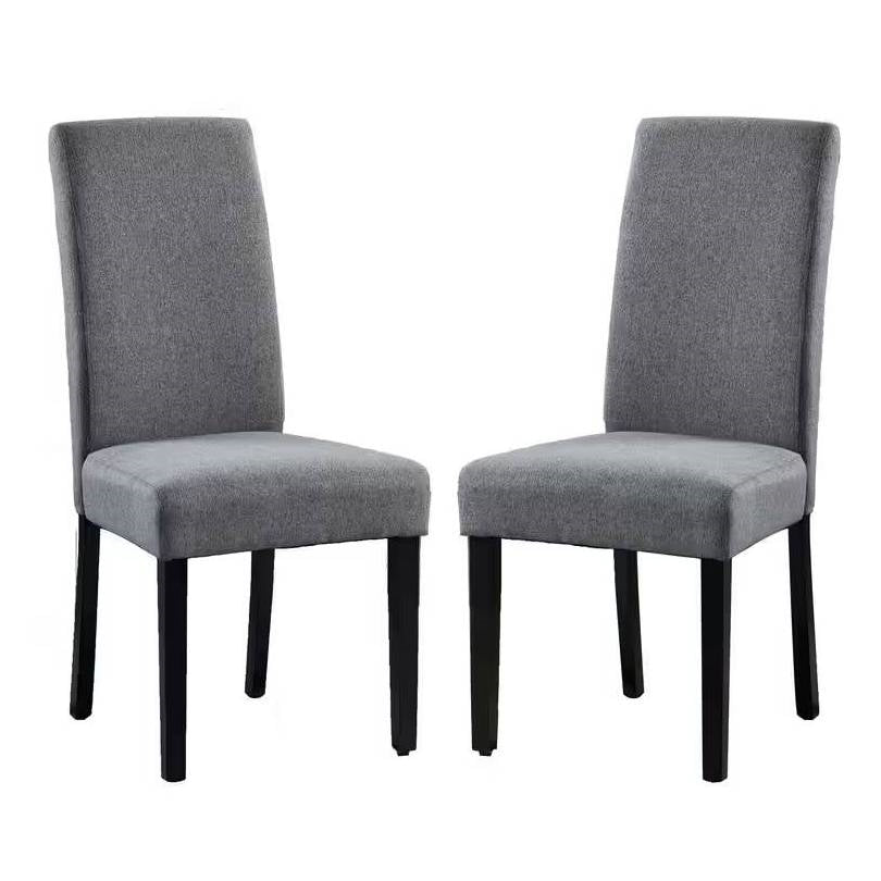 Juego de 2 sillas de comedor modernas tapizadas en tela gris con patas de madera negras