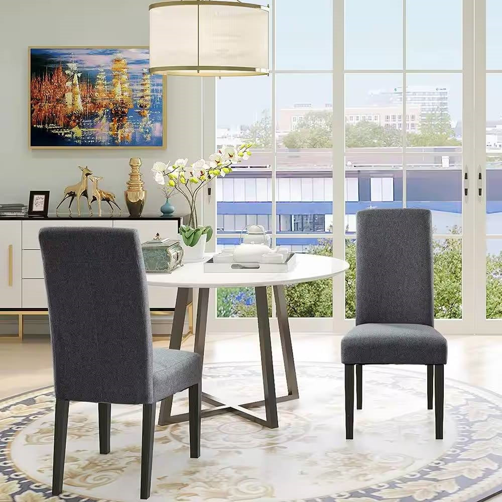 Juego de 2 sillas de comedor modernas tapizadas en tela gris con patas de madera negras