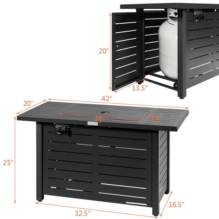 Mesa fogata portátil de gas LP propano rectangular marrón de 60,000 BTU