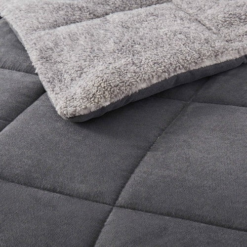Juego de edredón de microgamuza reversible de felpa Sherpa para cama Full/Queen en gris