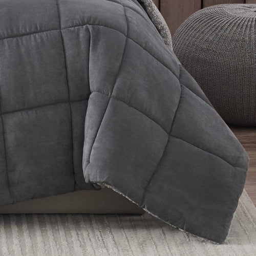 Juego de edredón de microgamuza reversible de felpa Sherpa para cama Full/Queen en gris
