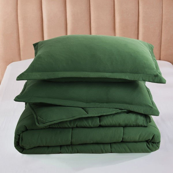 Juego de edredón reversible de microfibra verde de 3 piezas tamaño Queen