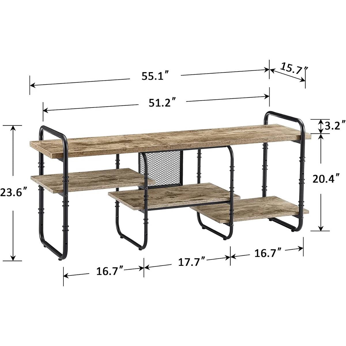 Mueble de TV/Centro de entretenimiento moderno de madera gris y metal para televisores de hasta 60 pulgadas