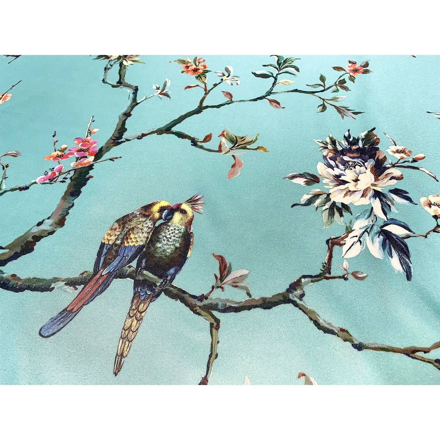 Cortina de ducha de estilo japonés con diseño floral de árbol, pájaros y mariposas en azul verdoso, 72 pulgadas