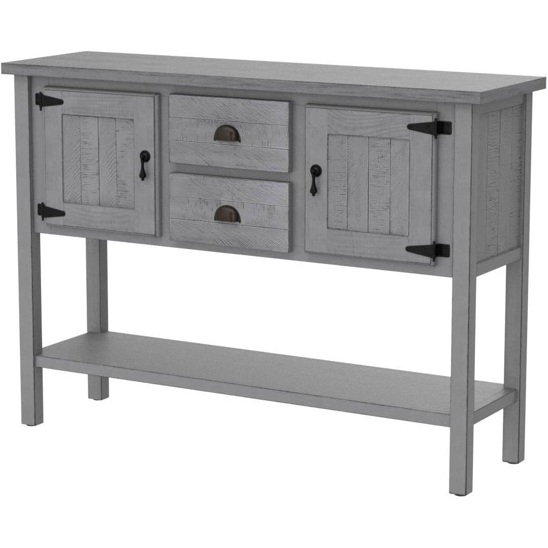 Mueble auxiliar rústico de madera maciza con cajones de almacenaje en gris