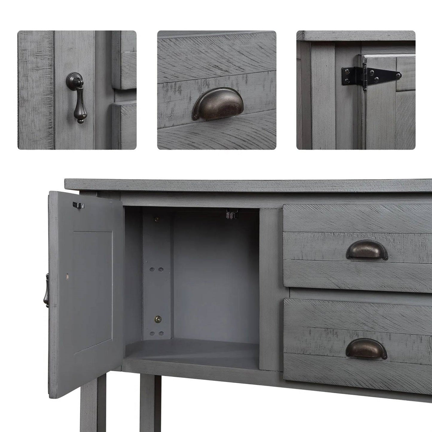 Mueble auxiliar rústico de madera maciza con cajones de almacenaje en gris