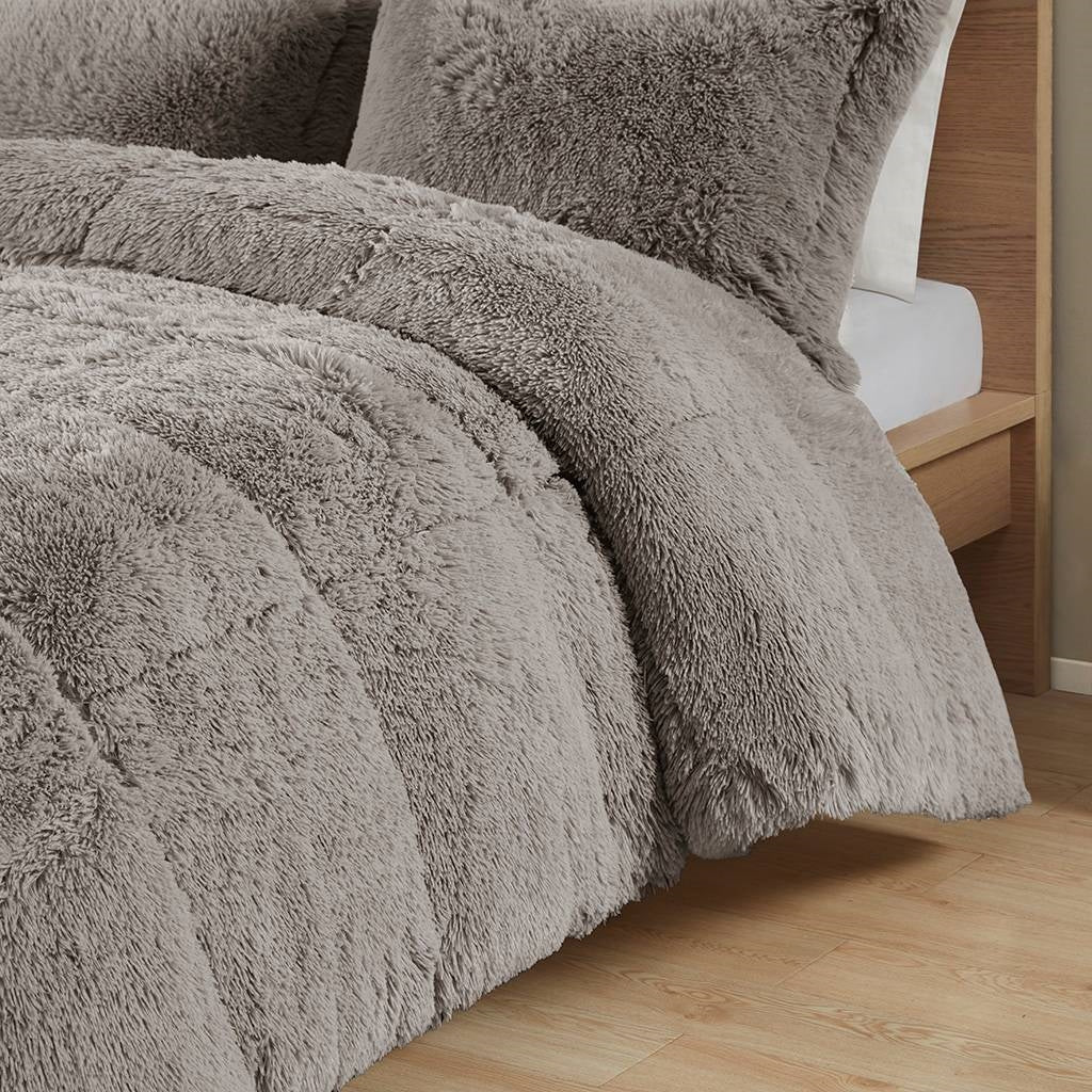 Juego de edredón de 2 piezas Twin/Twin XL gris suave Sherpa de piel sintética con fundas de almohada