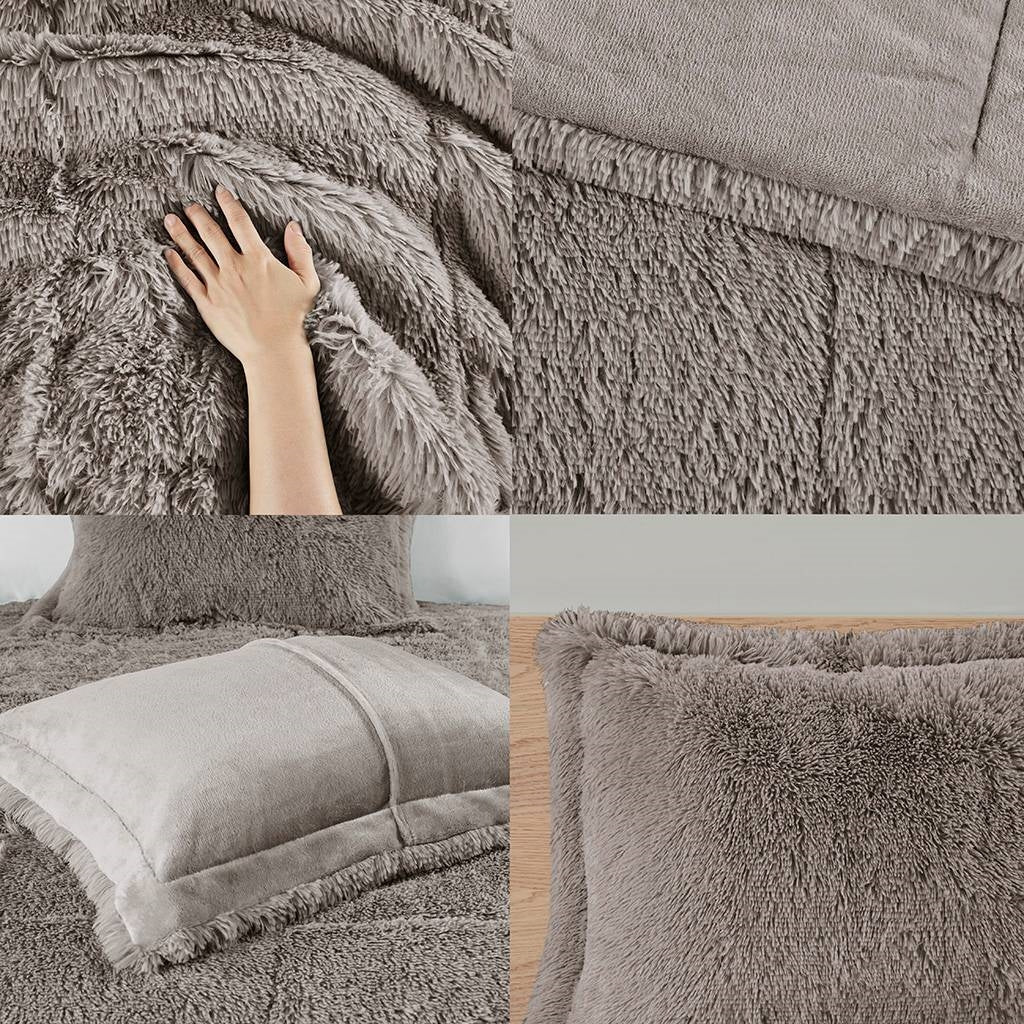 Juego de edredón de 2 piezas Twin/Twin XL gris suave Sherpa de piel sintética con fundas de almohada