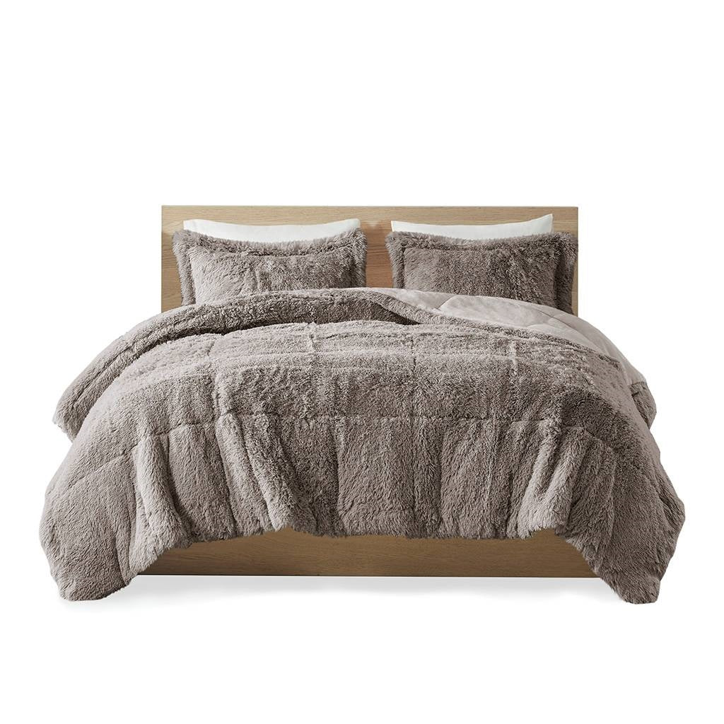 Juego de edredón de 2 piezas Twin/Twin XL gris suave Sherpa de piel sintética con fundas de almohada