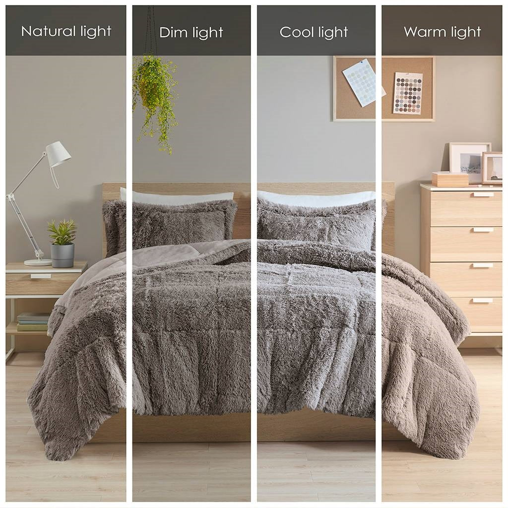 Juego de edredón de 2 piezas Twin/Twin XL gris suave Sherpa de piel sintética con fundas de almohada